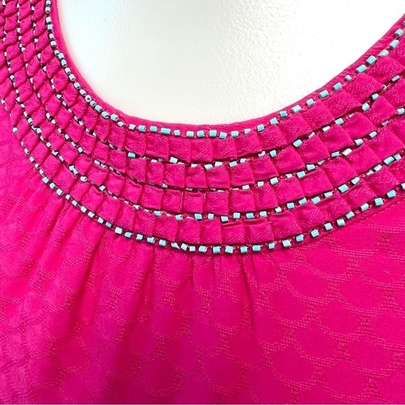Vineyard Vines Hot Pink Fuchsia Turquoise Beaded Necklace Silk Dress - Picture 3 of 10